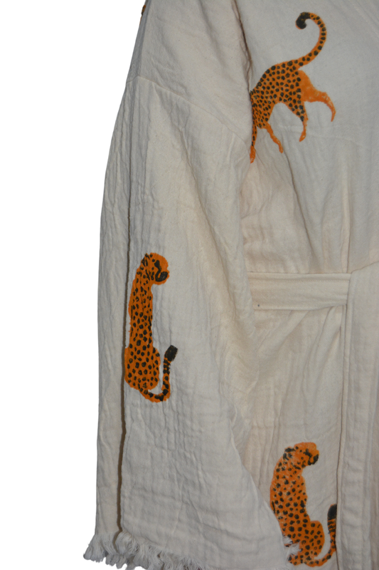 Hafif Müslin Kimono Bornoz Peştemal Leopar